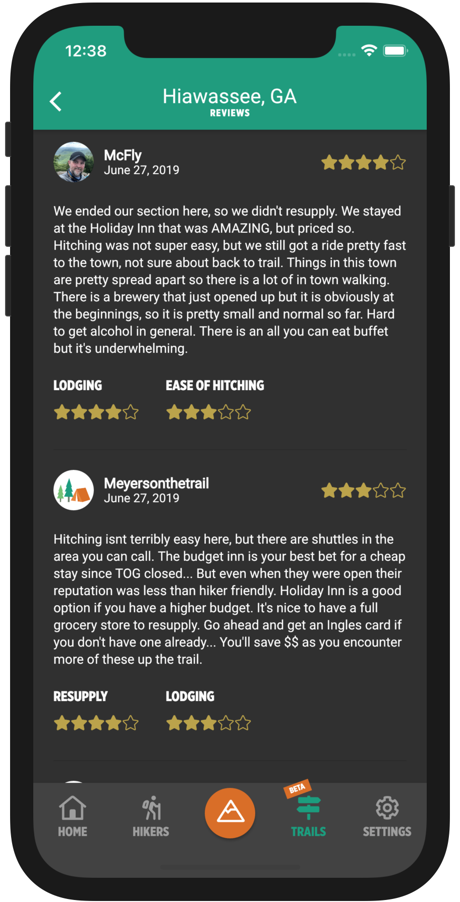 HikerFeed Mobile Screenshot - Town Reviews